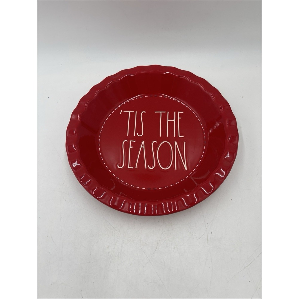 Rae Dunn Christmas Pie Plate "'TIS THE SEASON" Red With Large White Letters